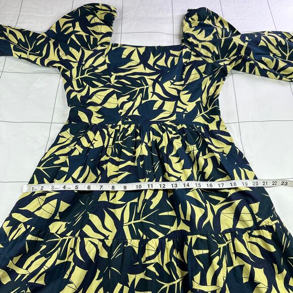 Ba&Sh Dress Womens US 6 Green Yellow Winnie Palm Print Tiered Mini Smocked Boho - Picture 11 of 14
